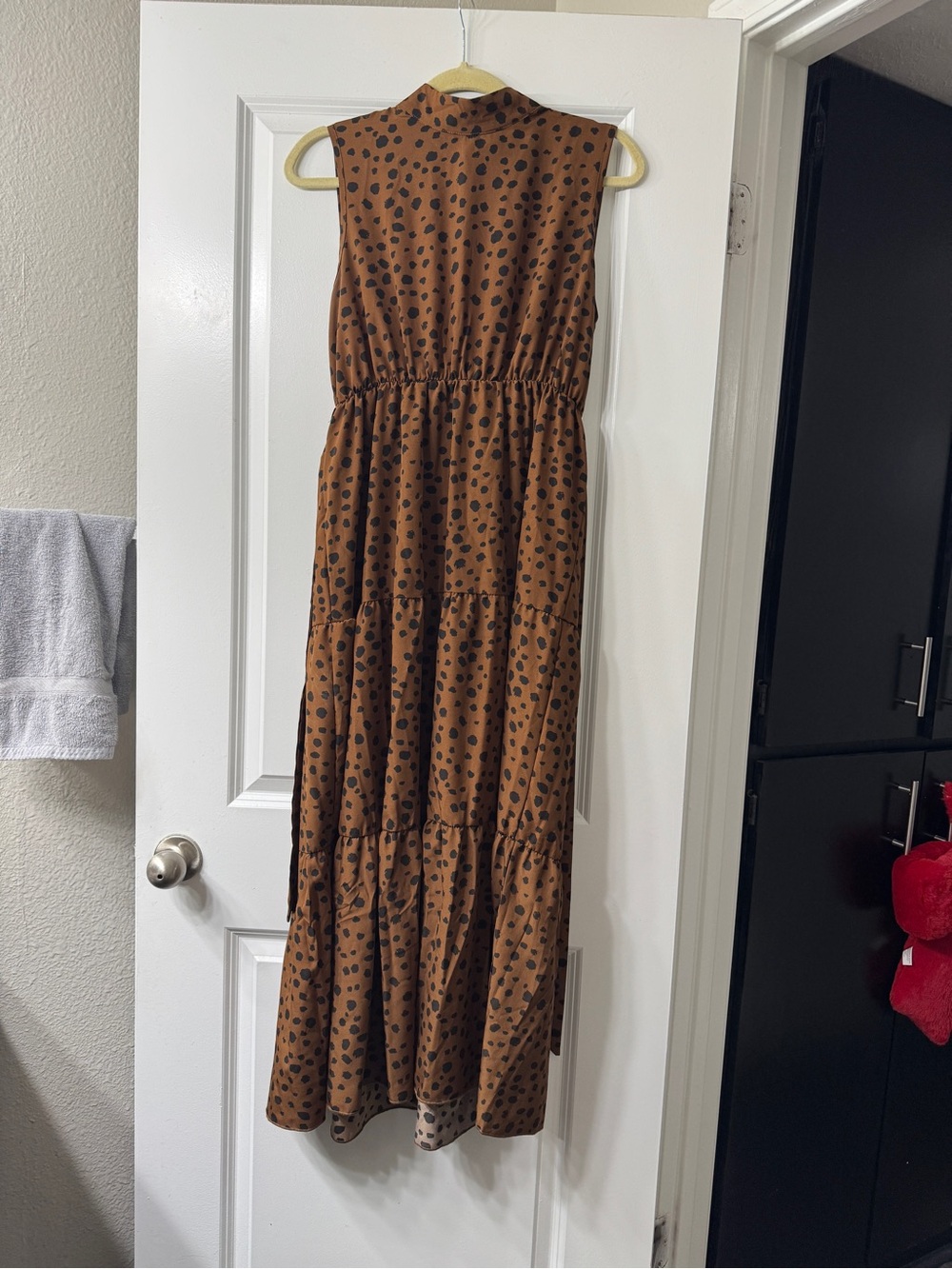Sleeveless Brown Polka Dot Tiered Maxi Dress